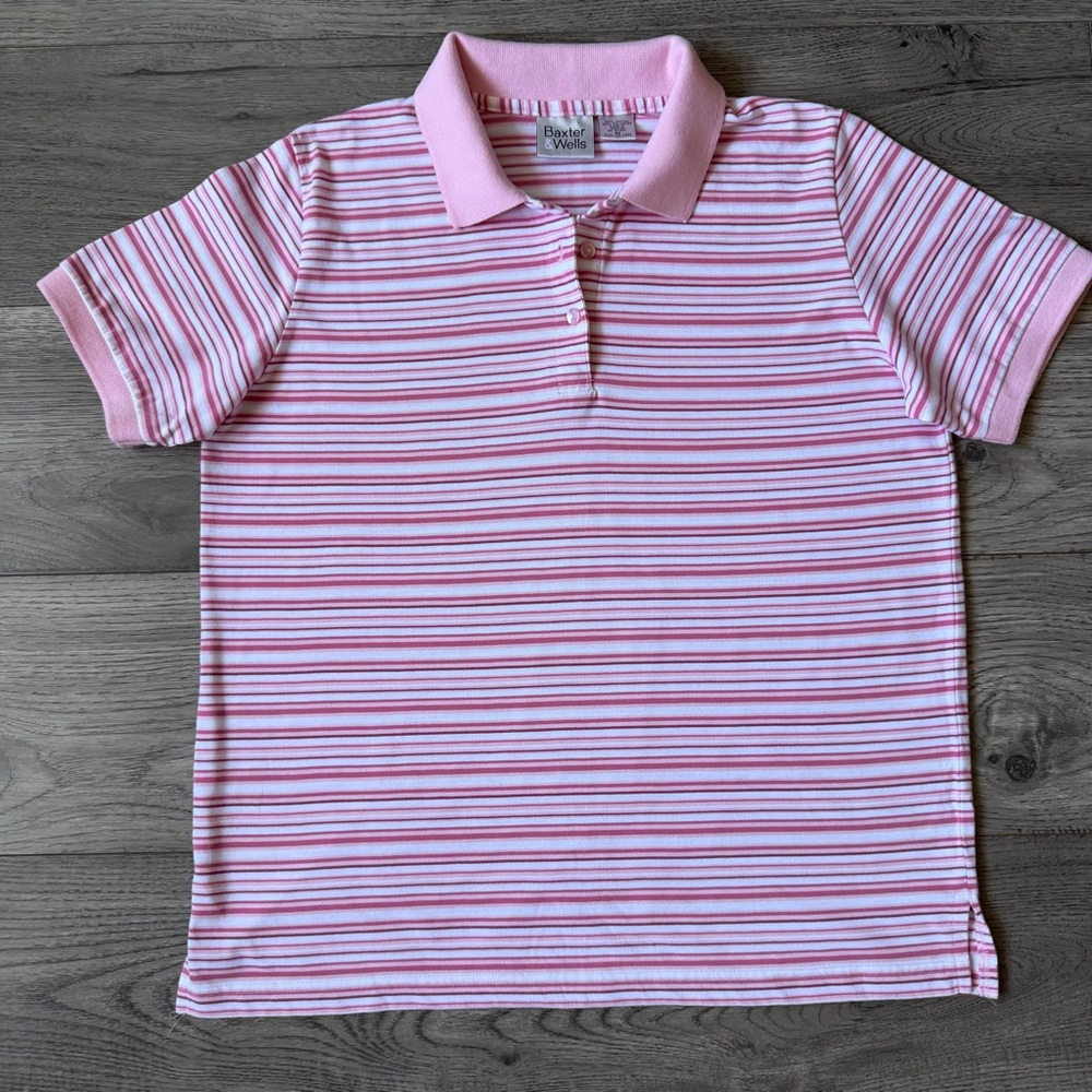 Vintage Baxter & Wells Pink Striped Polo‎ Top - Size Medium